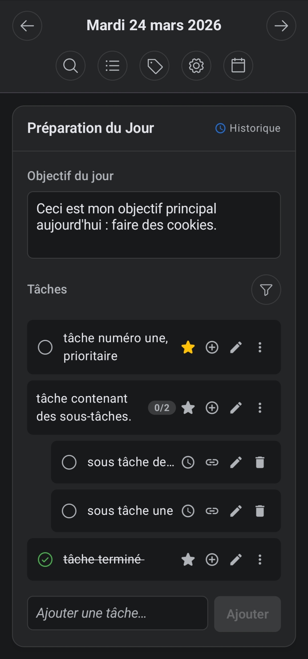 Préparation du Jour